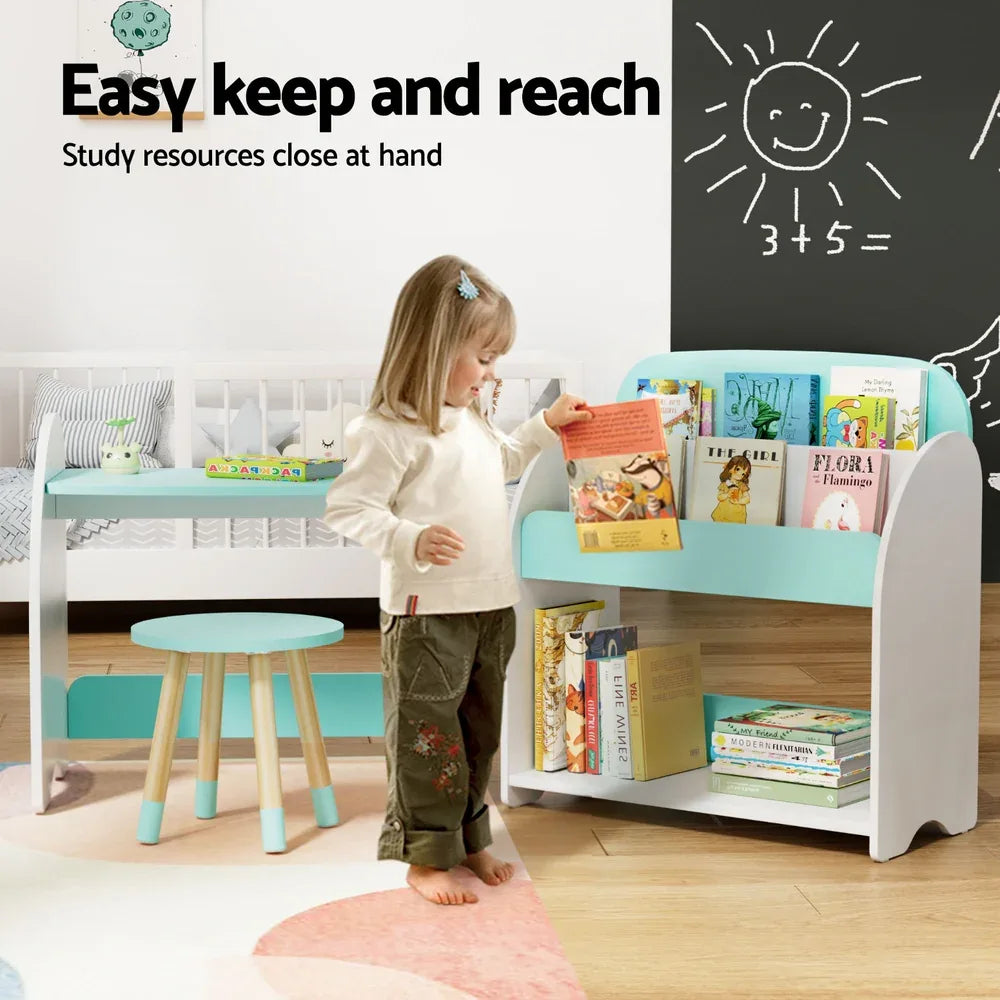 Keezi Kids Bookshelf 2 In 1 Table Chair Set Bookcase Toys Shelves Children Organiser - Mekamart Australia