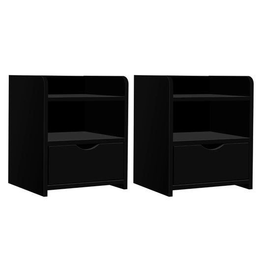 Artiss 2X Bedside Table 1 Drawer with Shelf - FARA Black - Mekamart Australia