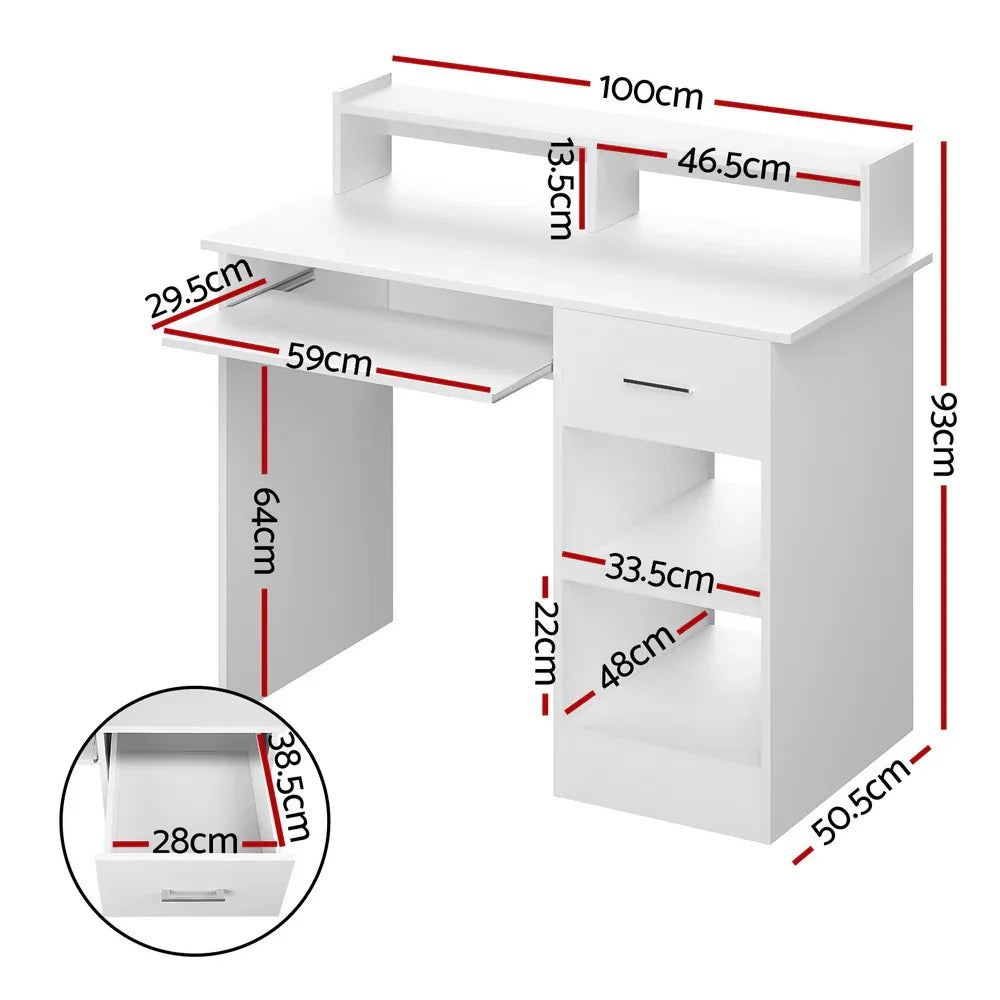 Artiss Computer Desk Shelf Drawer Cabinet White 100CM - Mekamart Australia