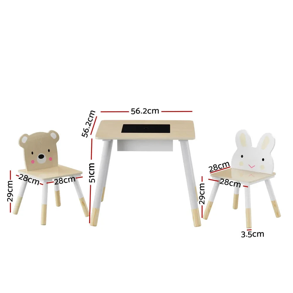 Keezi 3PCS Kids Table and Chairs Set Activity Desk Chalkboard Toy Hidden Storage - Mekamart Australia
