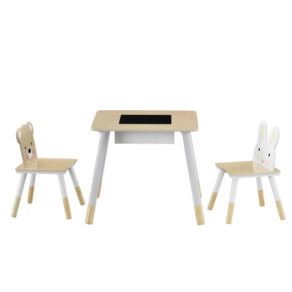 Keezi 3PCS Kids Table and Chairs Set Activity Desk Chalkboard Toy Hidden Storage - Mekamart Australia