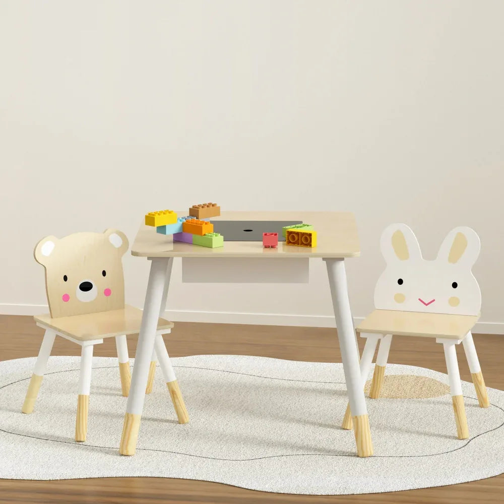 Keezi 3PCS Kids Table and Chairs Set Activity Desk Chalkboard Toy Hidden Storage - Mekamart Australia
