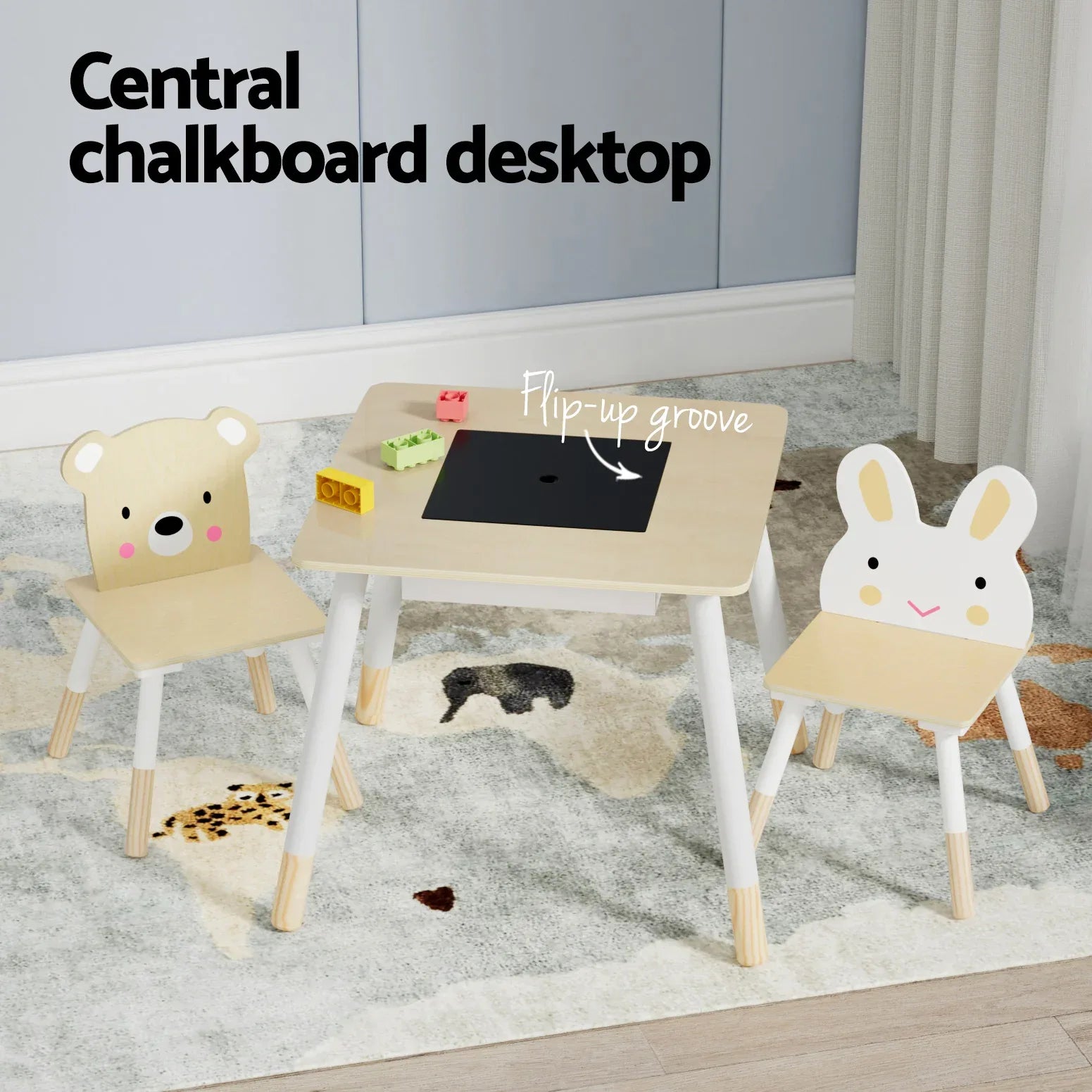 Keezi 3PCS Kids Table and Chairs Set Activity Desk Chalkboard Toy Hidden Storage - Mekamart Australia