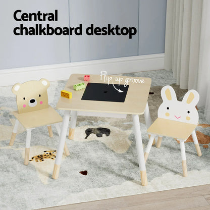 Keezi 3PCS Kids Table and Chairs Set Activity Desk Chalkboard Toy Hidden Storage - Mekamart Australia
