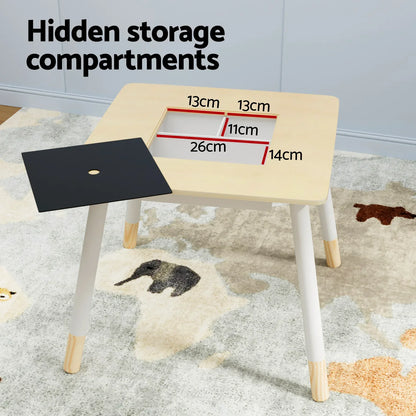 Keezi 3PCS Kids Table and Chairs Set Activity Desk Chalkboard Toy Hidden Storage - Mekamart Australia