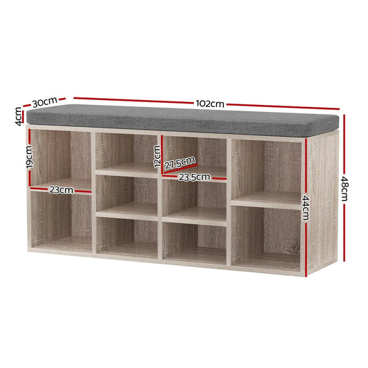 Artiss Shoe Rack Cabinet Shoe Bench Fabric Seat Pine BOA - Mekamart Australia