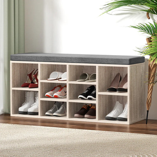 Artiss Shoe Rack Cabinet Shoe Bench Fabric Seat Pine BOA - Mekamart Australia
