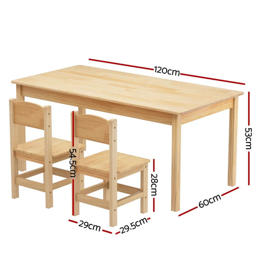 1 Keezi Kids Table and 2 Chairs Set Pinewood - Mekamart Australia