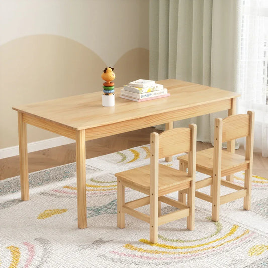 1 Keezi Kids Table and 2 Chairs Set Pinewood - Mekamart Australia