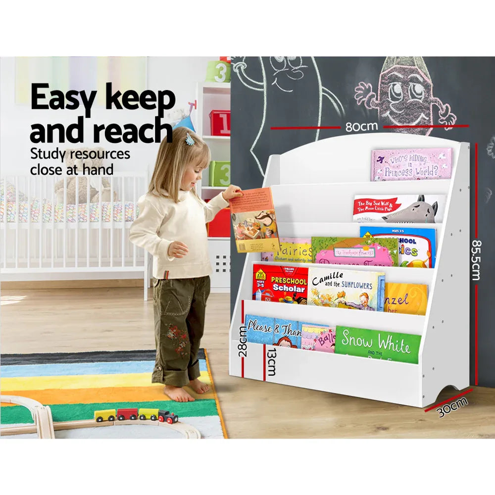 Keezi 5 Tiers Kids Bookshelf Magazine Shelf Organiser Bookcase Display Rack White - Mekamart Australia