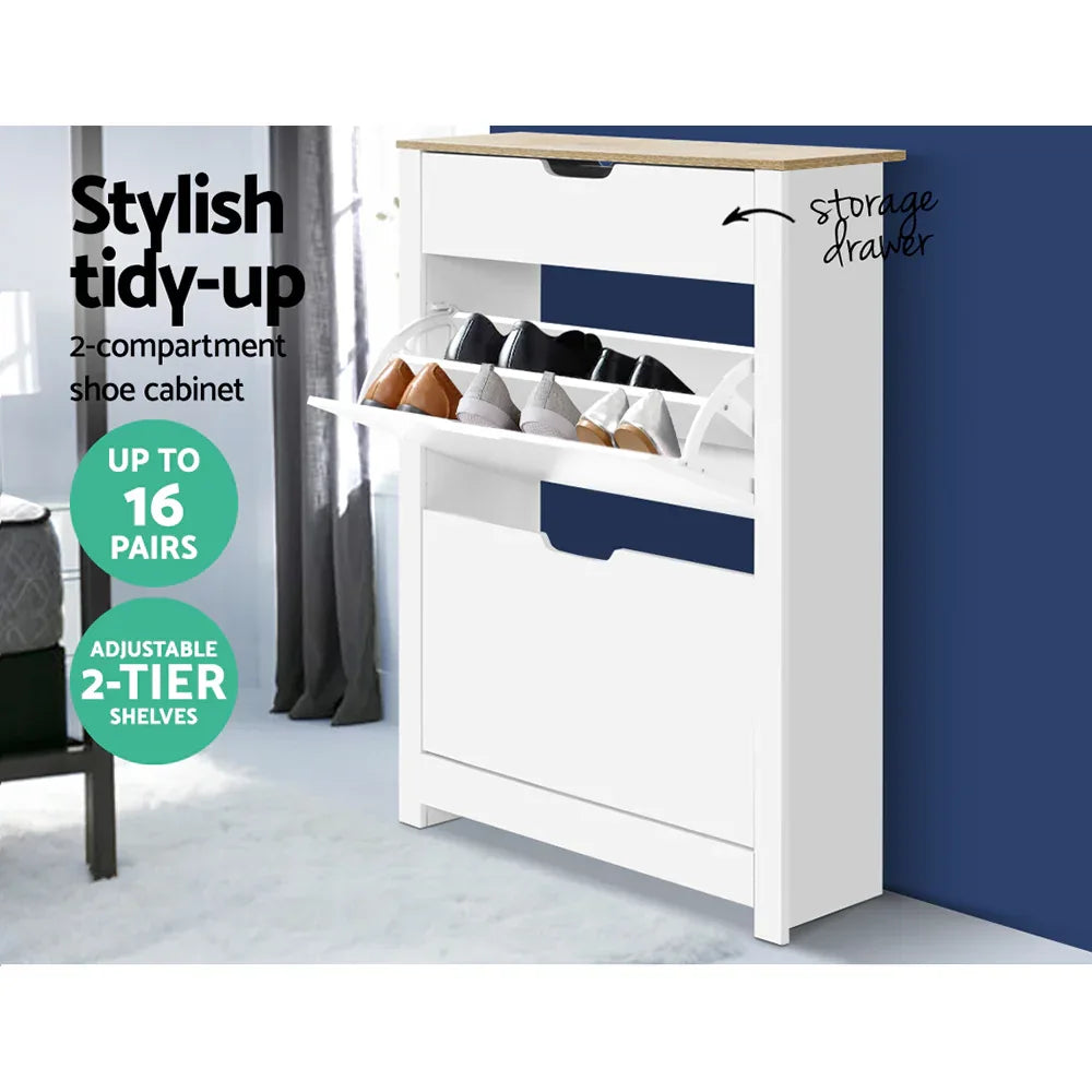 Artiss Shoe Rack Cabinet 16 Pairs White Ana - Mekamart Australia