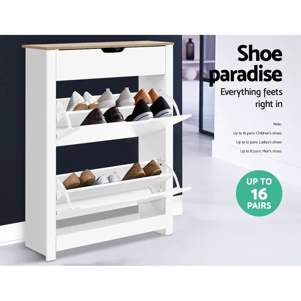 Artiss Shoe Rack Cabinet 16 Pairs White Ana - Mekamart Australia