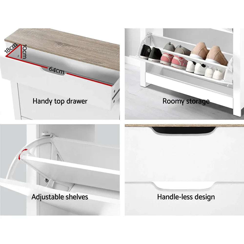 Artiss Shoe Rack Cabinet 16 Pairs White Ana - Mekamart Australia