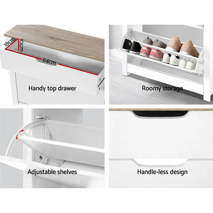 Artiss Shoe Rack Cabinet 16 Pairs White Ana - Mekamart Australia