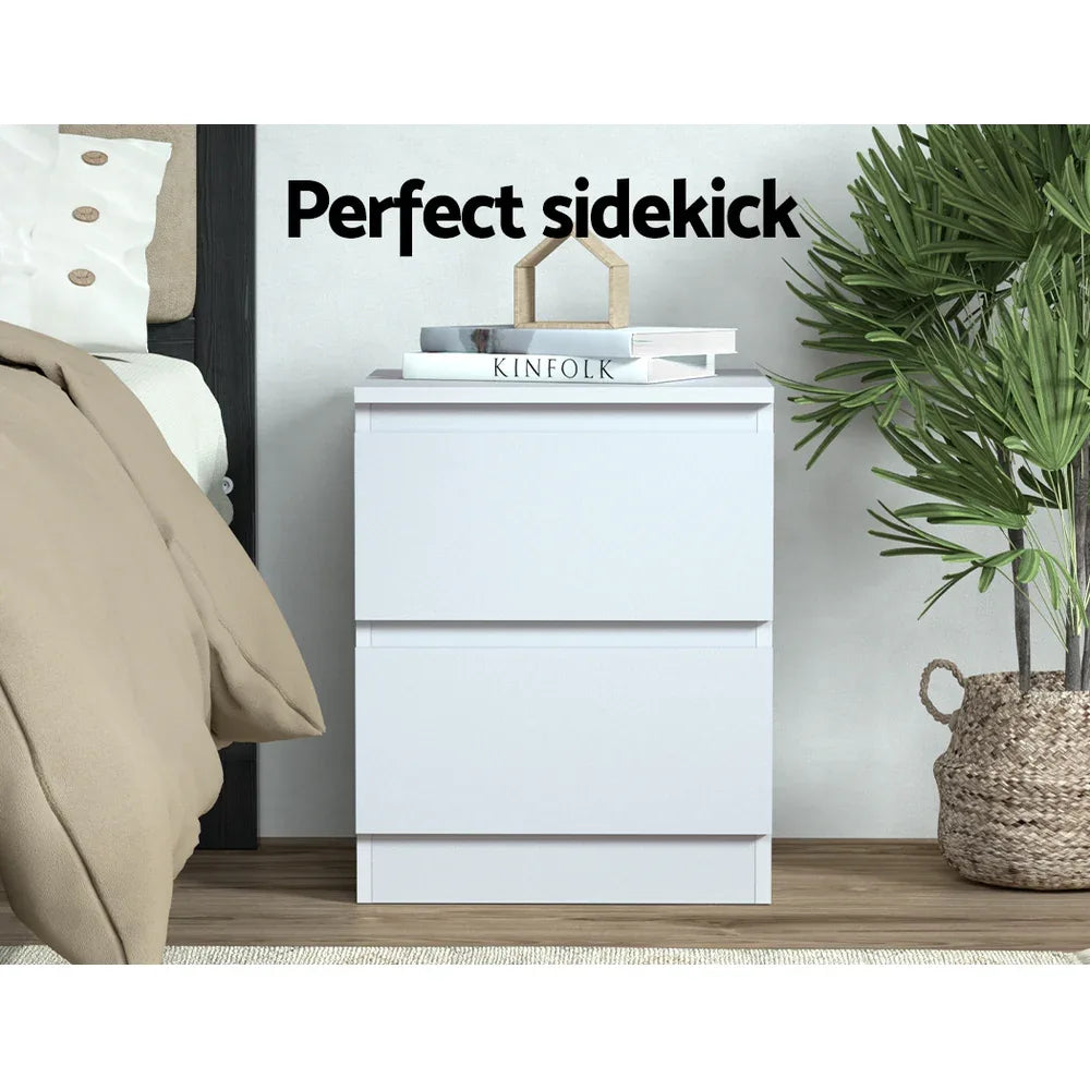 Artiss Bedside Table 2 Drawers - PEPE White - Mekamart Australia