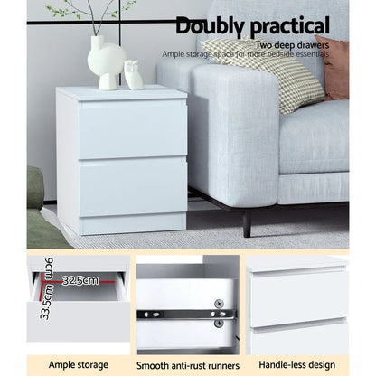 Artiss Bedside Table 2 Drawers - PEPE White - Mekamart Australia