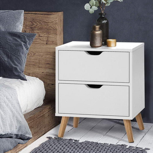 Artiss Bedside Table 2 Drawers - BODEN White - Mekamart Australia