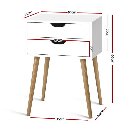 Artiss Bedside Table 2 Drawers - BODIE White - Mekamart Australia