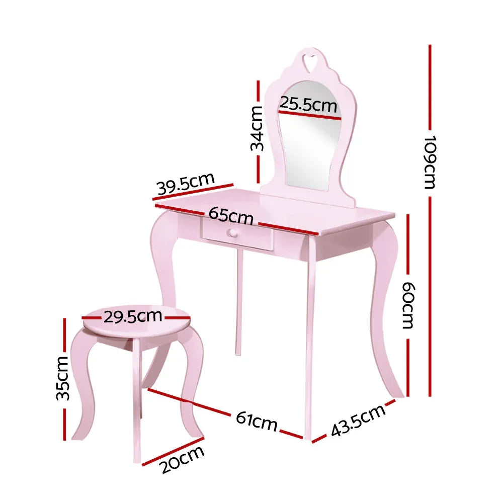 Keezi Kids Dressing Table Stool Set Vanity Mirror Princess Children Makeup Pink - Mekamart Australia