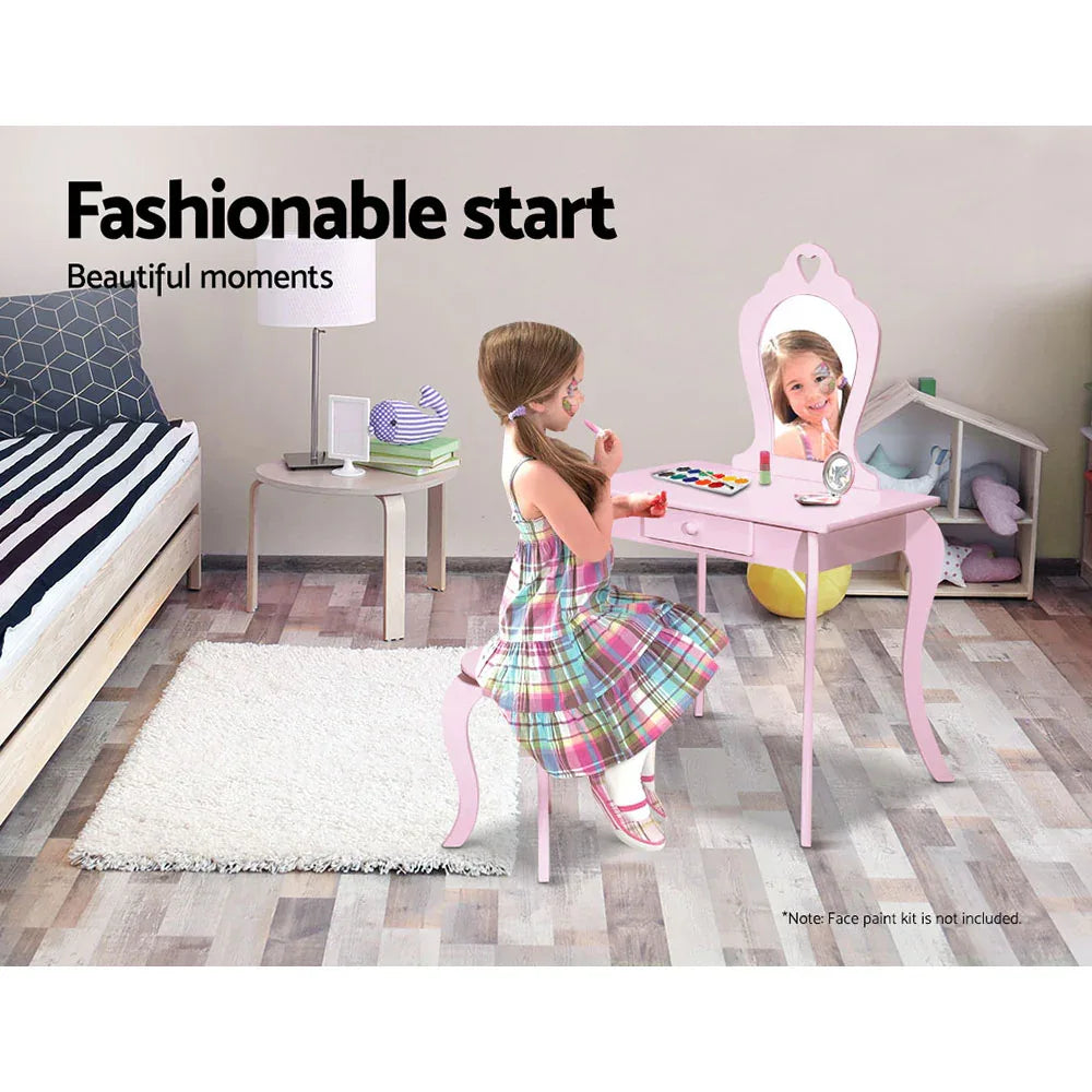 Keezi Kids Dressing Table Stool Set Vanity Mirror Princess Children Makeup Pink - Mekamart Australia