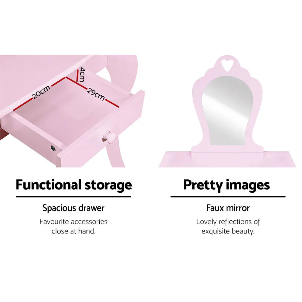 Keezi Kids Dressing Table Stool Set Vanity Mirror Princess Children Makeup Pink - Mekamart Australia