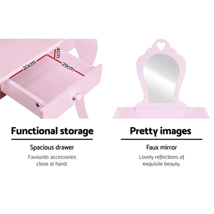 Keezi Kids Dressing Table Stool Set Vanity Mirror Princess Children Makeup Pink - Mekamart Australia
