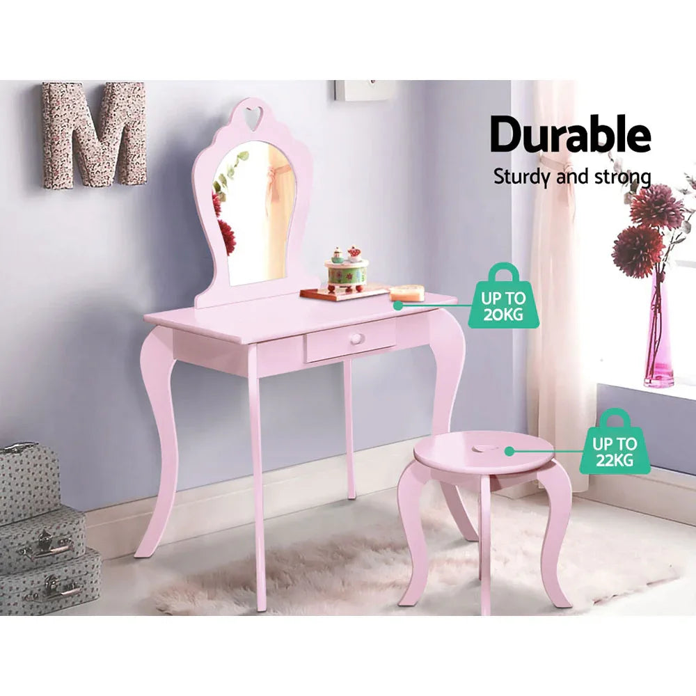 Keezi Kids Dressing Table Stool Set Vanity Mirror Princess Children Makeup Pink - Mekamart Australia