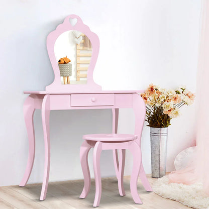 Keezi Kids Dressing Table Stool Set Vanity Mirror Princess Children Makeup Pink - Mekamart Australia