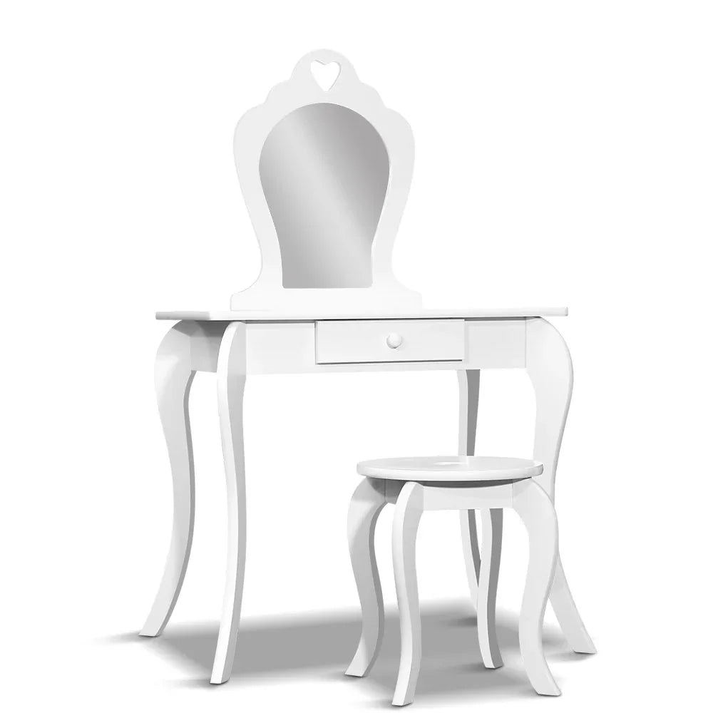 Keezi Kids Dressing Table Stool Set Vanity Mirror Princess Children Makeup White - Mekamart Australia