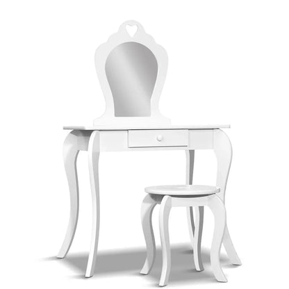 Keezi Kids Dressing Table Stool Set Vanity Mirror Princess Children Makeup White - Mekamart Australia