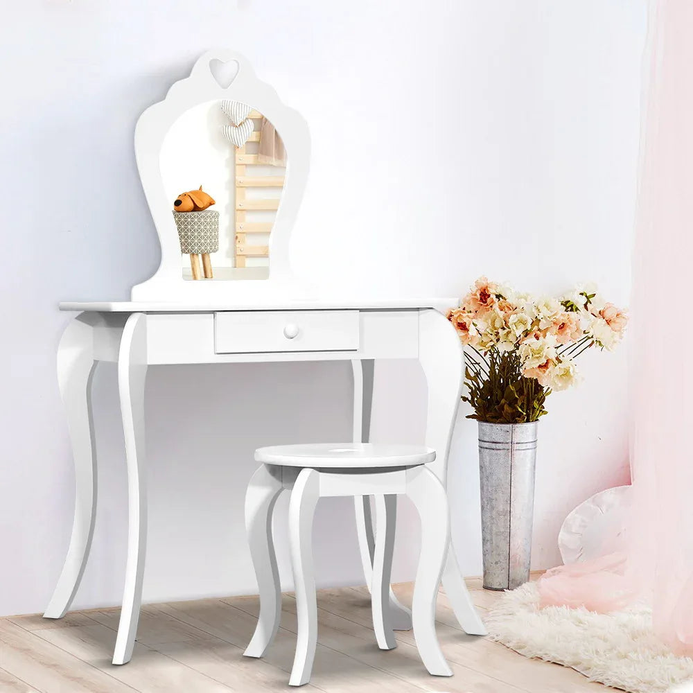 Keezi Kids Dressing Table Stool Set Vanity Mirror Princess Children Makeup White - Mekamart Australia
