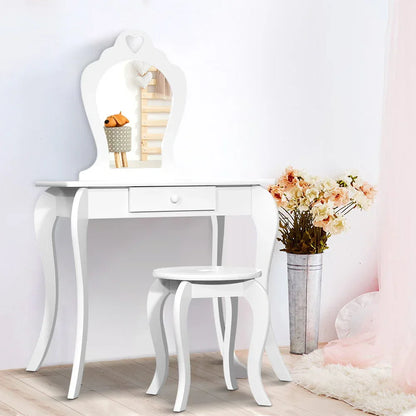 Keezi Kids Dressing Table Stool Set Vanity Mirror Princess Children Makeup White - Mekamart Australia