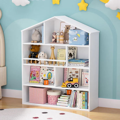 Keezi 4 Tiers Kids Bookshelf Wooden Bookcase Display Storage Organiser Cabinet White - Mekamart Australia