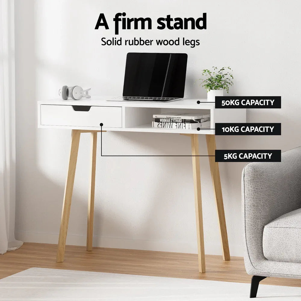 Artiss Computer Desk Drawer Cabinet Shelf White 90CM - Mekamart Australia