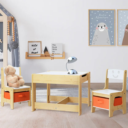 Keezi 3PCS Kids Table and Chairs Set Activity Desk Chalkboard Toys Storage Box - Mekamart Australia