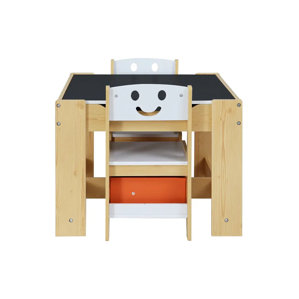 Keezi 3PCS Kids Table and Chairs Set Activity Desk Chalkboard Toys Storage Box - Mekamart Australia