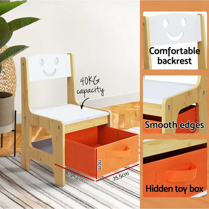 Keezi 3PCS Kids Table and Chairs Set Activity Desk Chalkboard Toys Storage Box - Mekamart Australia