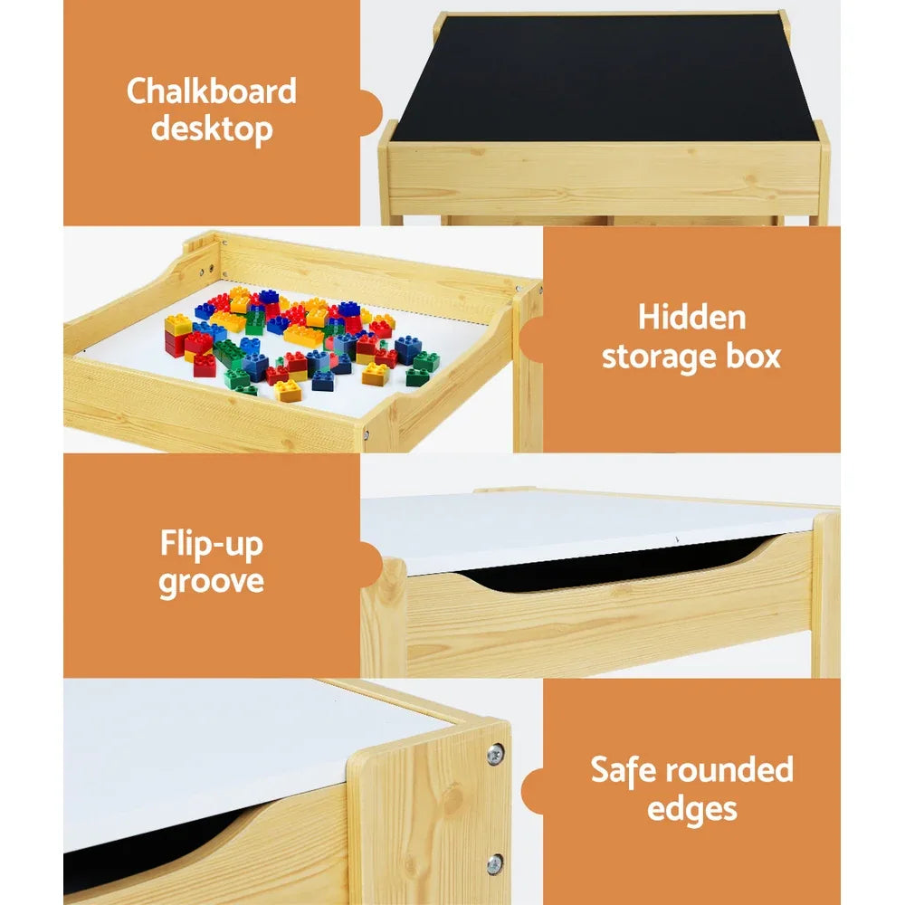 Keezi 3PCS Kids Table and Chairs Set Activity Desk Chalkboard Toys Storage Box - Mekamart Australia