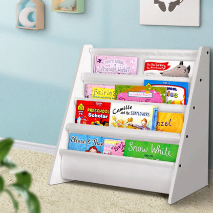 Keezi 4 Tiers Kids Bookshelf Magazine Shelf Children Bookcase Rack Organiser - Mekamart Australia