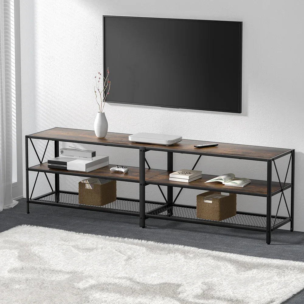 Artiss Entertainment Unit TV Stand 3-tier Display Shelves Vintage Rustic Walnut - Mekamart Australia