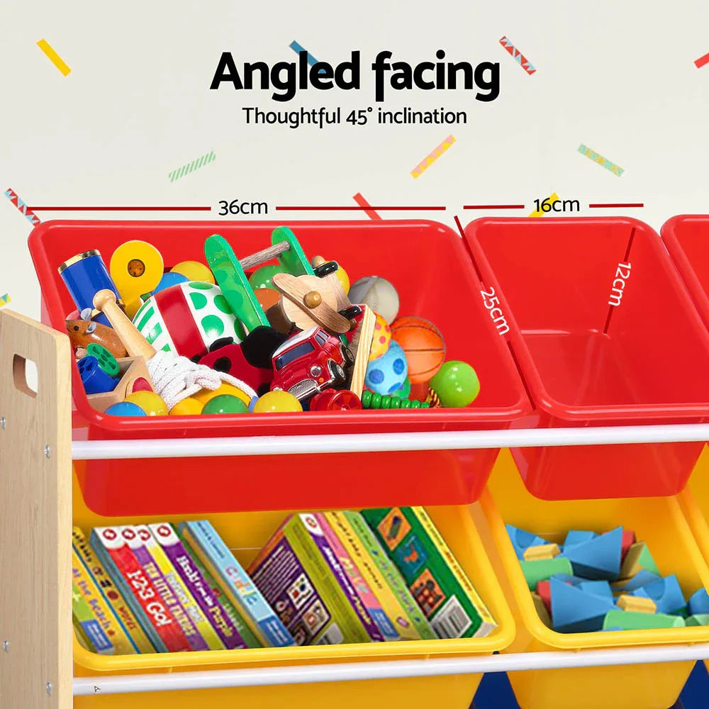 Keezi Kids Toy Box 12 Bins Bookshelf Organiser Children Storage Rack - Mekamart Australia