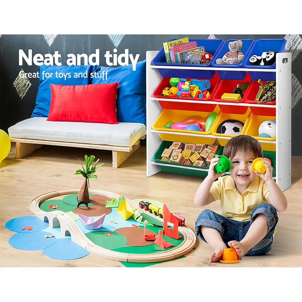 Keezi Kids Toy Box 12 Bins Bookshelf Organiser Children Storage Rack - Mekamart Australia