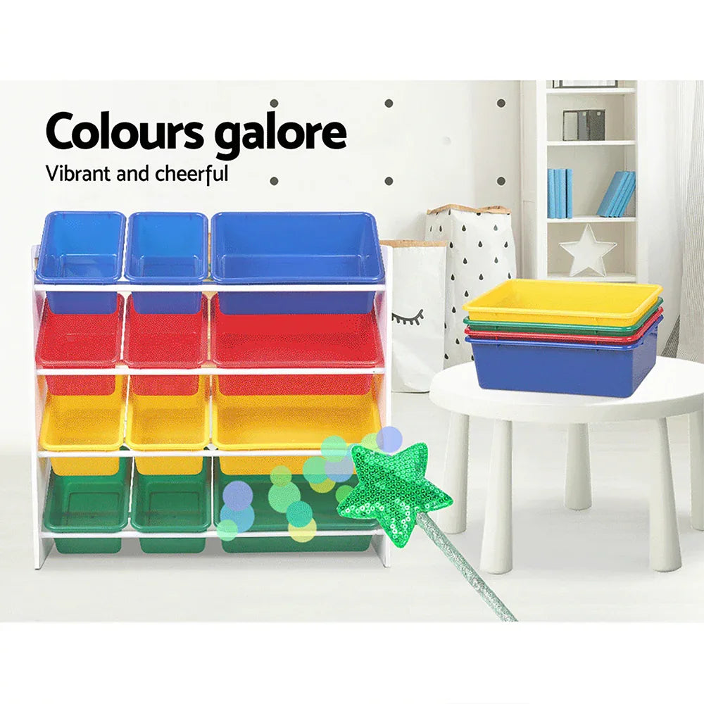 Keezi Kids Toy Box 12 Bins Bookshelf Organiser Children Storage Rack - Mekamart Australia