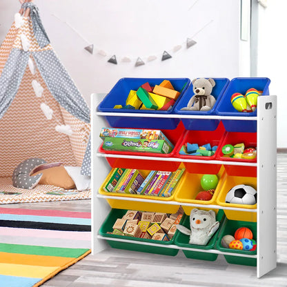 Keezi Kids Toy Box 12 Bins Bookshelf Organiser Children Storage Rack - Mekamart Australia