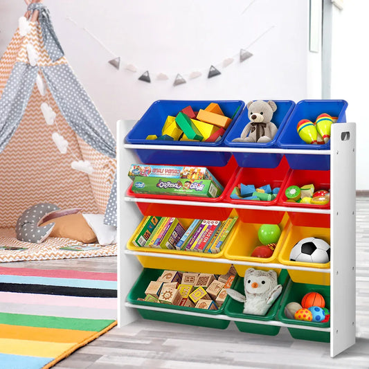 Keezi Kids Toy Box 12 Bins Bookshelf Organiser Children Storage Rack - Mekamart Australia