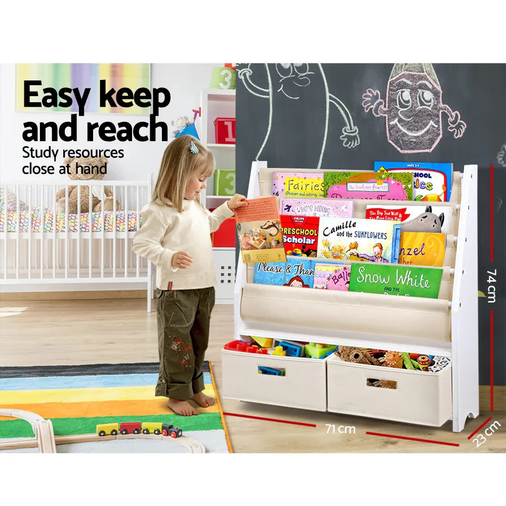 Keezi 4 Tiers Kids Bookshelf Magazine Rack Children Bookcase Organiser Drawer - Mekamart Australia