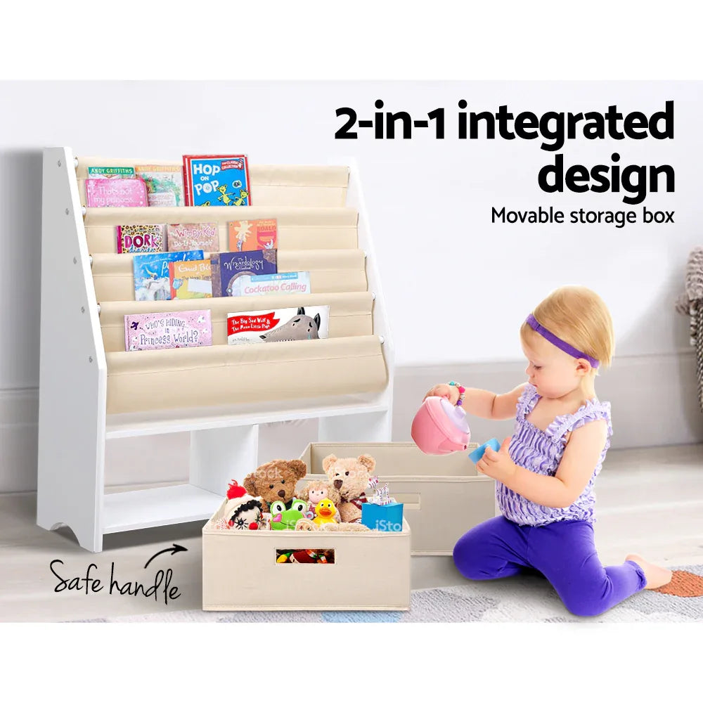 Keezi 4 Tiers Kids Bookshelf Magazine Rack Children Bookcase Organiser Drawer - Mekamart Australia