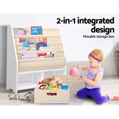 Keezi 4 Tiers Kids Bookshelf Magazine Rack Children Bookcase Organiser Drawer - Mekamart Australia