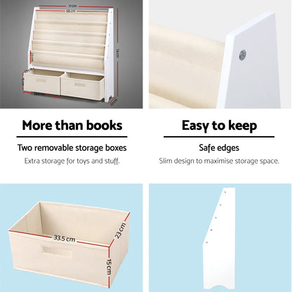 Keezi 4 Tiers Kids Bookshelf Magazine Rack Children Bookcase Organiser Drawer - Mekamart Australia