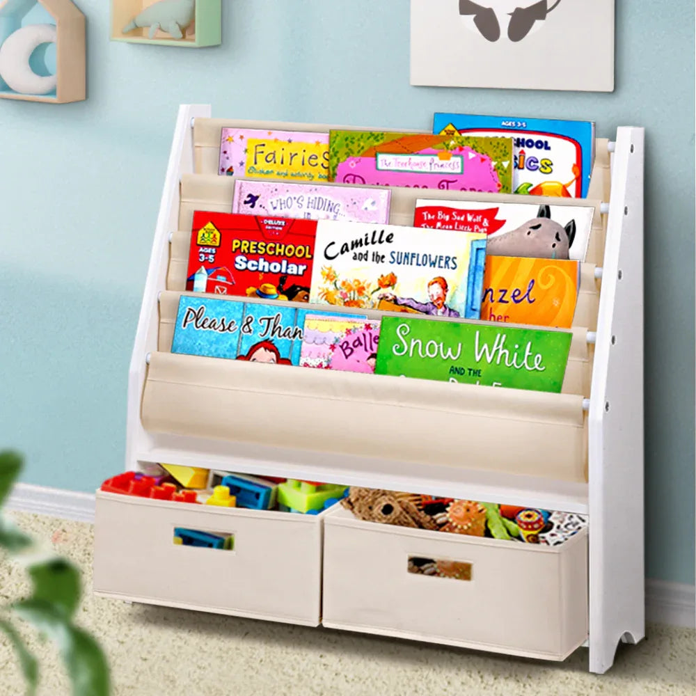 Keezi 4 Tiers Kids Bookshelf Magazine Rack Children Bookcase Organiser Drawer - Mekamart Australia